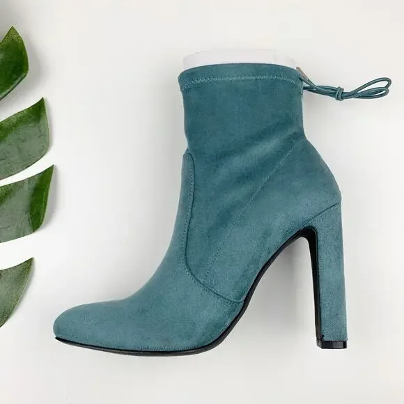 JF JustFab Jesyna Ankle Boots Heeled Blue Faux Suede Women's 8 - Picture 6 of 11